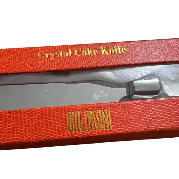 Oleg Cassini Clear Crystal Cake Knife In Orange Satin Lined Gift Box - Picture 7 of 9